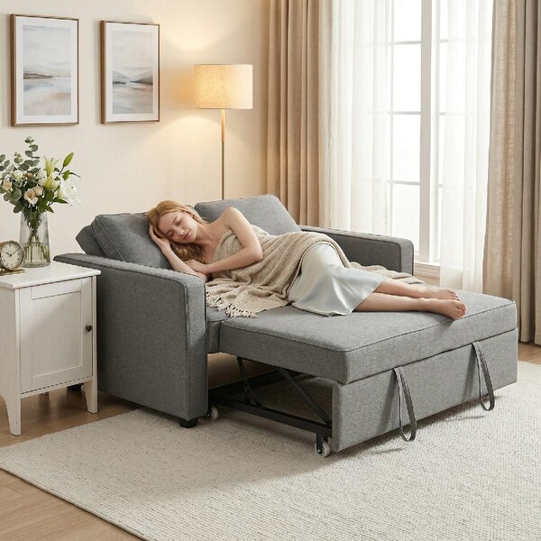 DecHome Divano Letto Clic-Clac 2 Posti Moderno in Tessuto effetto Lino Dimensioni 148x86x91.5 cm colore Grigio