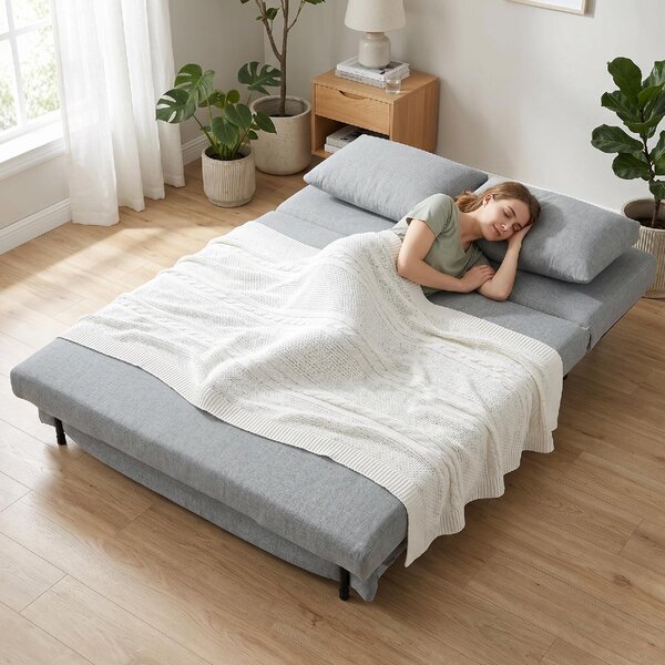 DecHome Divano Letto Clic-Clac 2 Posti Moderno in Tessuto Dimensioni 135x90x78 cm colore Grigio Chiaro