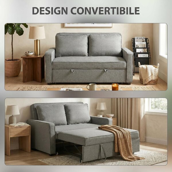 DecHome Divano Letto Clic-Clac 2 Posti Moderno in Tessuto effetto Lino Dimensioni 148x86x91.5 cm colore Grigio