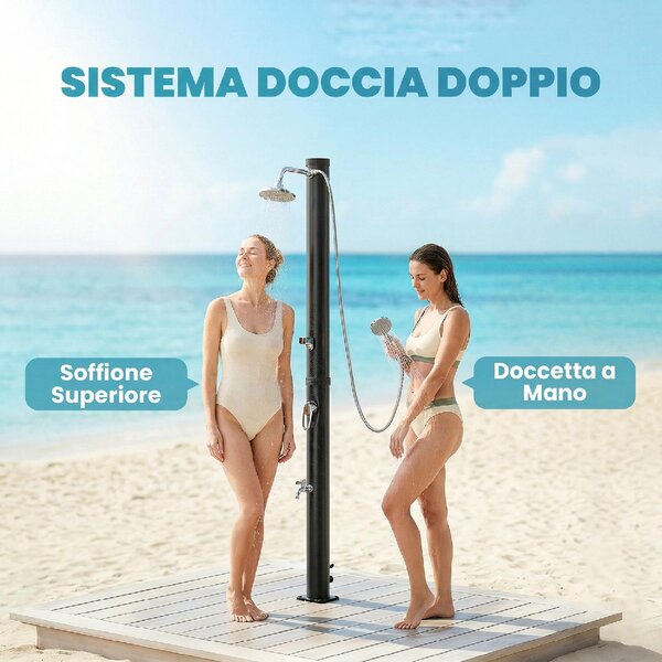 VivaGarden Doccia da Giardino Solare Riscaldata Serbatoio 20 Litri colore Nero
