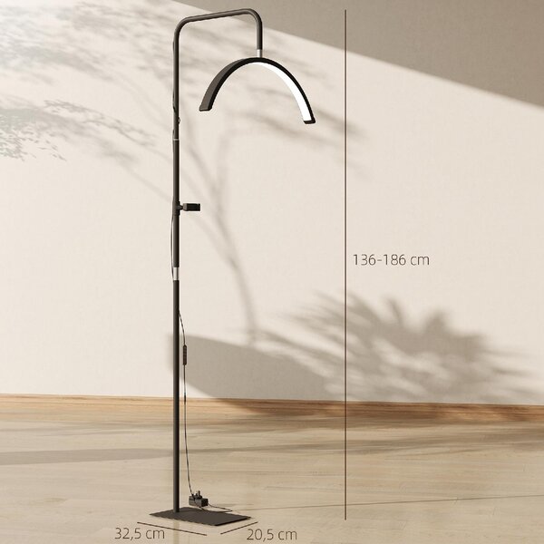 DecHome Lampada da Terra LED con Testa a Mezza Luna Altezza e Temperatura colori Regolabili Telecomando colore Nero