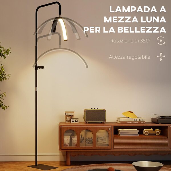 DecHome Lampada da Terra LED con Testa a Mezza Luna Altezza e Temperatura colori Regolabili Telecomando colore Nero