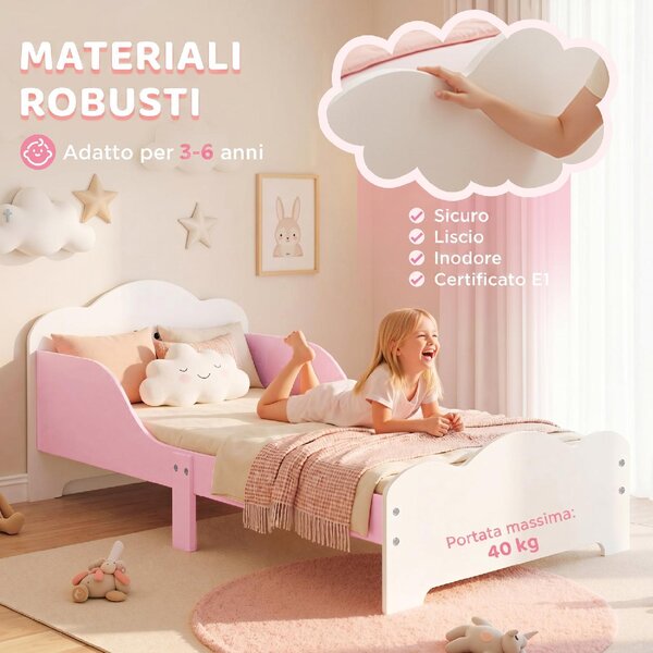 DecHome Letto Montessori per Bambini 3-6 Anni in Legno con Bordi Rialzati e Stampe per Cameretta colore Rosa
