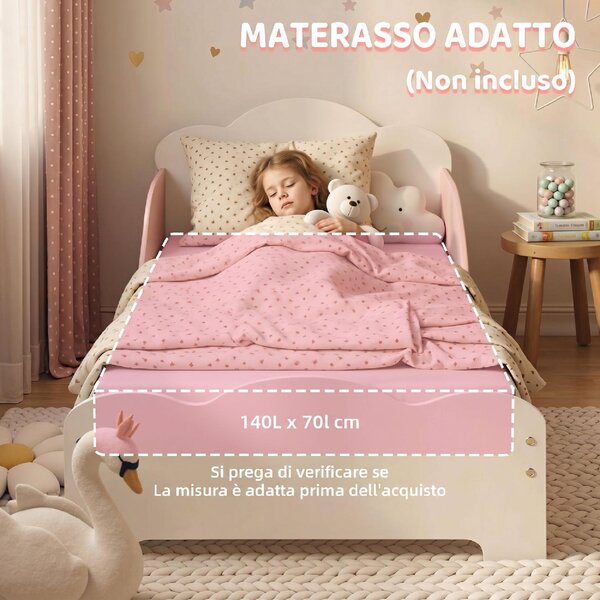 DecHome Letto Montessori per Bambini 3-6 Anni in Legno con Bordi Rialzati e Stampe per Cameretta colore Rosa