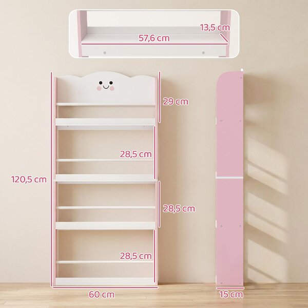 DecHome Libreria Montessoriana per Bambini 3-6 Anni con Tema Zucchero Filato 4 Ripiani in Legno per Cameretta colore Rosa