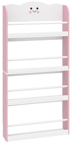 DecHome Libreria Montessoriana per Bambini 3-6 Anni con Tema Zucchero Filato 4 Ripiani in Legno per Cameretta colore Rosa