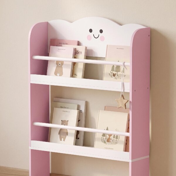 DecHome Libreria Montessoriana per Bambini 3-6 Anni con Tema Zucchero Filato 4 Ripiani in Legno per Cameretta colore Rosa