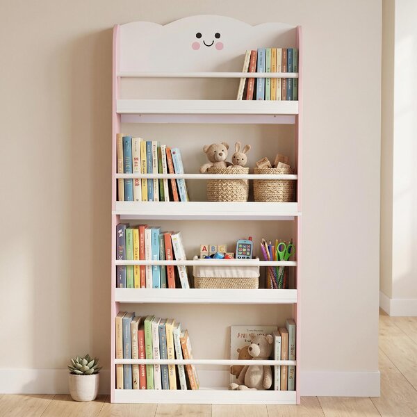 DecHome Libreria Montessoriana per Bambini 3-6 Anni con Tema Zucchero Filato 4 Ripiani in Legno per Cameretta colore Rosa