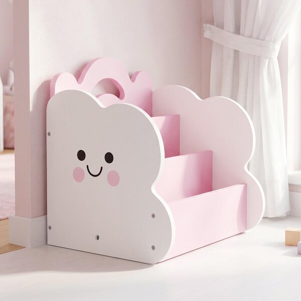 DecHome Libreria per Bambini in Legno con Portariviste a 3 Livelli e Comodino 85.5x32x72 cm colore Rosa/Bianco