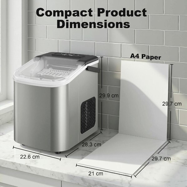 DecHome Macchina Ghiaccio 12kg/24h 9 Cubetti in 7-10 Minuti con Sistema Autopulente colore Argento