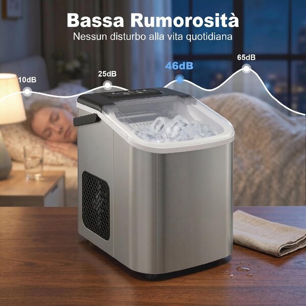 DecHome Macchina Ghiaccio 12kg/24h 9 Cubetti in 7-10 Minuti con Sistema Autopulente colore Argento