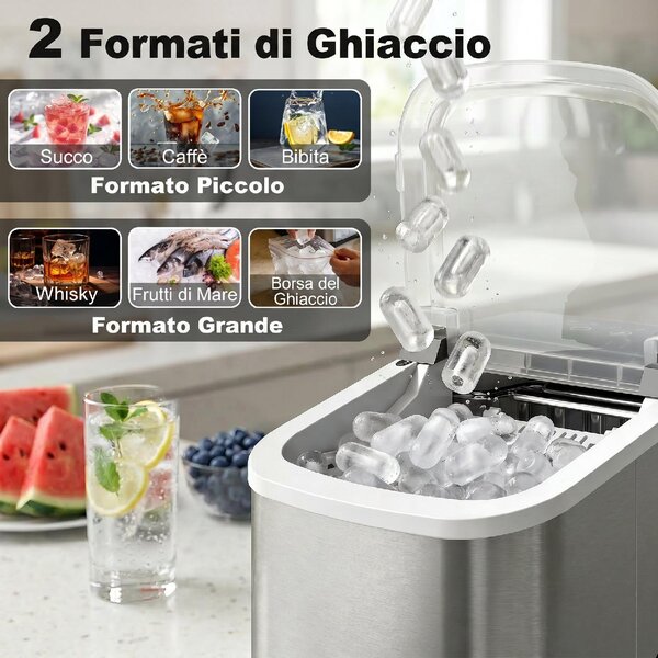 DecHome Macchina Ghiaccio 12kg/24h 9 Cubetti in 7-10 Minuti con Sistema Autopulente colore Argento