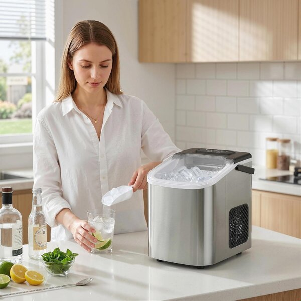 DecHome Macchina Ghiaccio 12kg/24h 9 Cubetti in 7-10 Minuti con Sistema Autopulente colore Argento