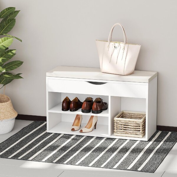 DecHome Panca Scarpiera 2 Ripiani 1 Vano superiore a Scomparsa Dimensioni 80x30x47 cm colore Bianco