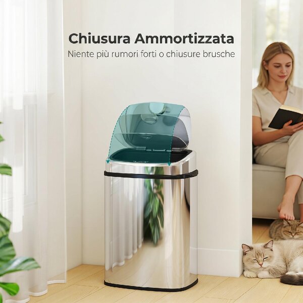 DecHome Pattumiera con Sensore a Infrarossi da 50L in Acciaio Inox con 2 Modalit di Apertura colore Argento