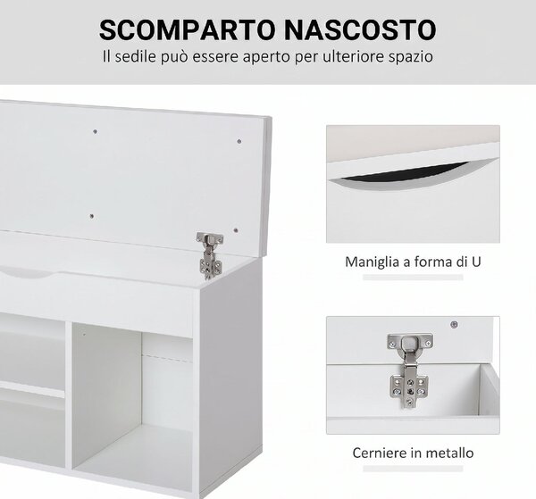 DecHome Panca Scarpiera 2 Ripiani 1 Vano superiore a Scomparsa Dimensioni 80x30x47 cm colore Bianco