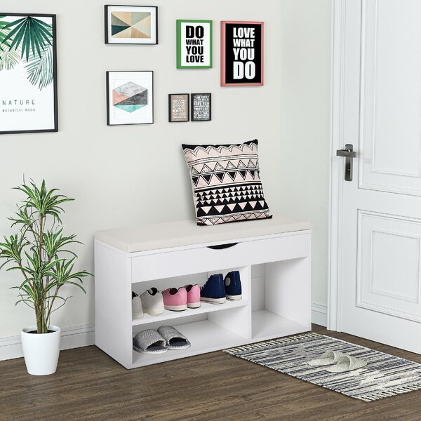 DecHome Panca Scarpiera 2 Ripiani 1 Vano superiore a Scomparsa Dimensioni 80x30x47 cm colore Bianco