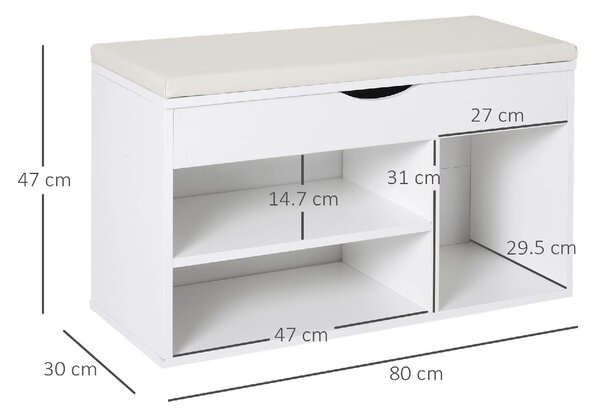 DecHome Panca Scarpiera 2 Ripiani 1 Vano superiore a Scomparsa Dimensioni 80x30x47 cm colore Bianco