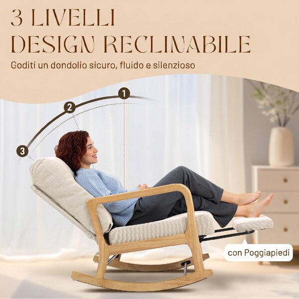 DecHome Poltrona a Dondolo Vintage in Velluto Dimensioni 70x89x97.5 cm colore Crema