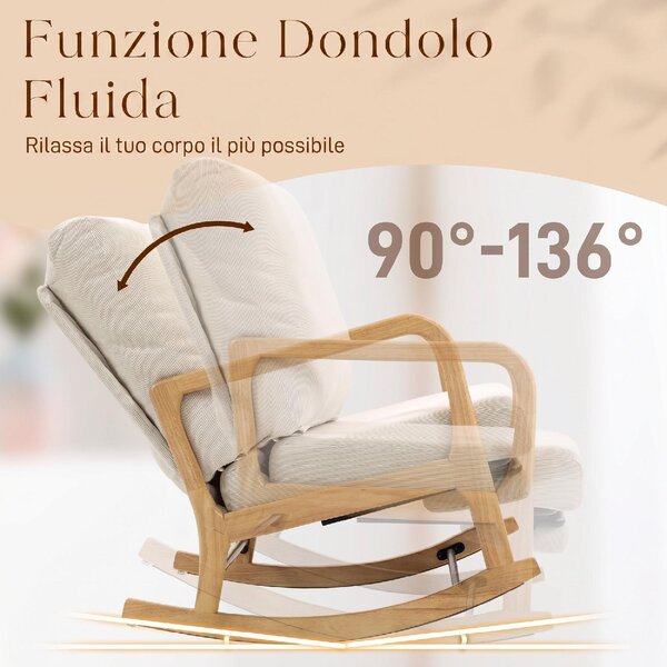 DecHome Poltrona a Dondolo Vintage in Velluto Dimensioni 70x89x97.5 cm colore Crema