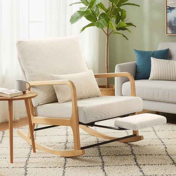 DecHome Poltrona a Dondolo Vintage in Velluto Dimensioni 70x89x97.5 cm colore Crema