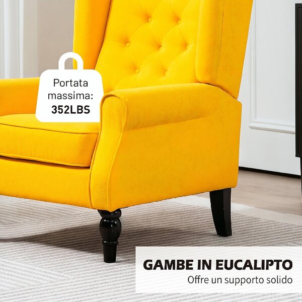 DecHome Poltrona Classica in Velluto Dimensioni 74x86x102 cm colore Giallo