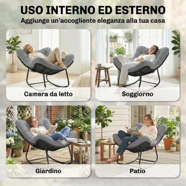 VivaGarden Poltrona da Esterno in Rattan PE con Cuscino Dimensioni 87x110x70 cm colore Grigio Scuro