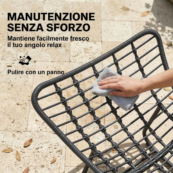 VivaGarden Poltrona da Esterno in Rattan PE con Cuscino Dimensioni 87x110x70 cm colore Grigio Scuro