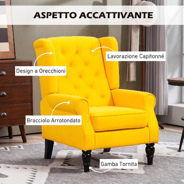 DecHome Poltrona Classica in Velluto Dimensioni 74x86x102 cm colore Giallo