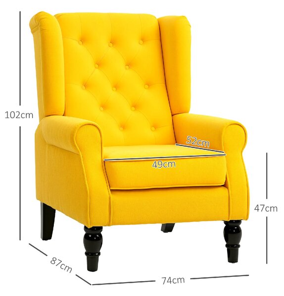 DecHome Poltrona Classica in Velluto Dimensioni 74x86x102 cm colore Giallo