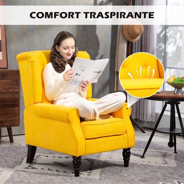 DecHome Poltrona Classica in Velluto Dimensioni 74x86x102 cm colore Giallo