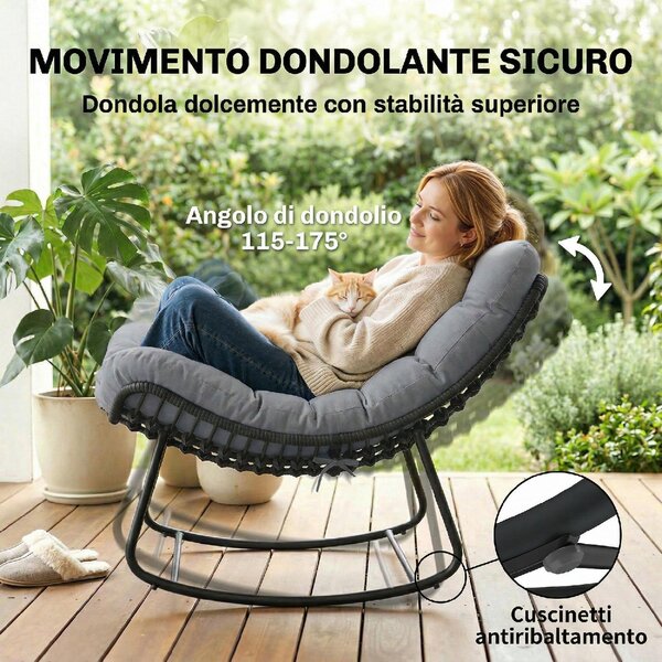 VivaGarden Poltrona da Esterno in Rattan PE con Cuscino Dimensioni 87x110x70 cm colore Grigio Scuro