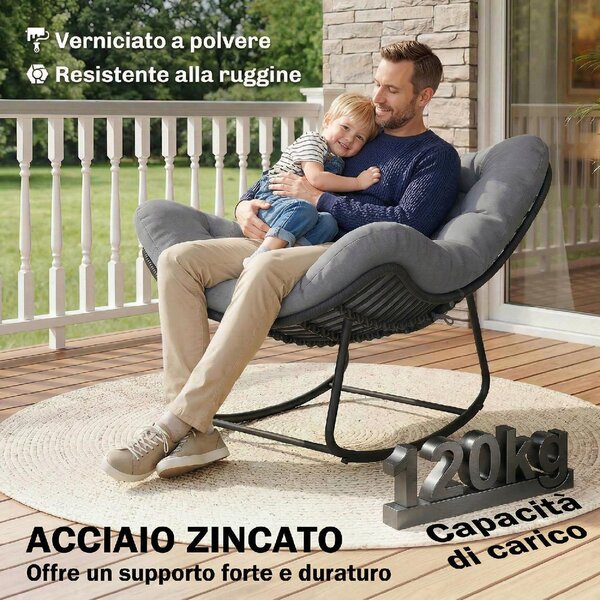 VivaGarden Poltrona da Esterno in Rattan PE con Cuscino Dimensioni 87x110x70 cm colore Grigio Scuro