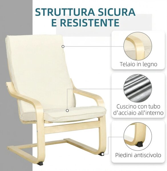 DecHome Poltrona Stile Scandinavo in Tessuto Effetto Lino Dimensioni 66.5x94x100 cm colore Crema