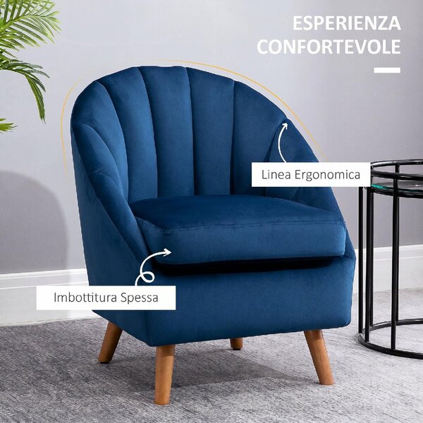 DecHome Poltrona Moderna in Velluto Dimensioni 67x65x77 cm colore Blu