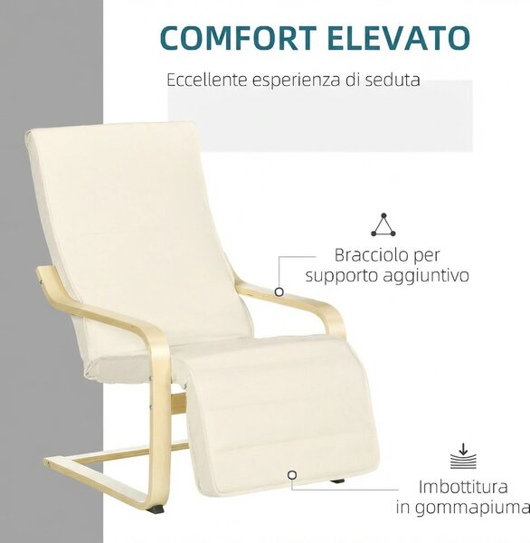 DecHome Poltrona Stile Scandinavo in Tessuto Effetto Lino Dimensioni 66.5x94x100 cm colore Crema