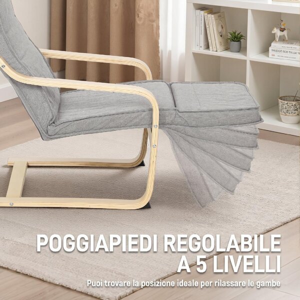 DecHome Poltrona Stile Scandinavo in Tessuto Effetto Lino Dimensioni 66.5x94x100 cm colore Grigio Chiaro