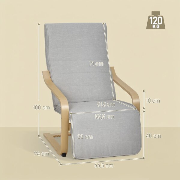 DecHome Poltrona Stile Scandinavo in Tessuto Effetto Lino Dimensioni 66.5x94x100 cm colore Grigio Chiaro