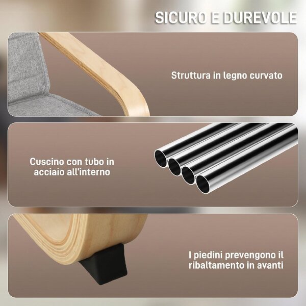 DecHome Poltrona Stile Scandinavo in Tessuto Effetto Lino Dimensioni 66.5x94x100 cm colore Grigio Chiaro