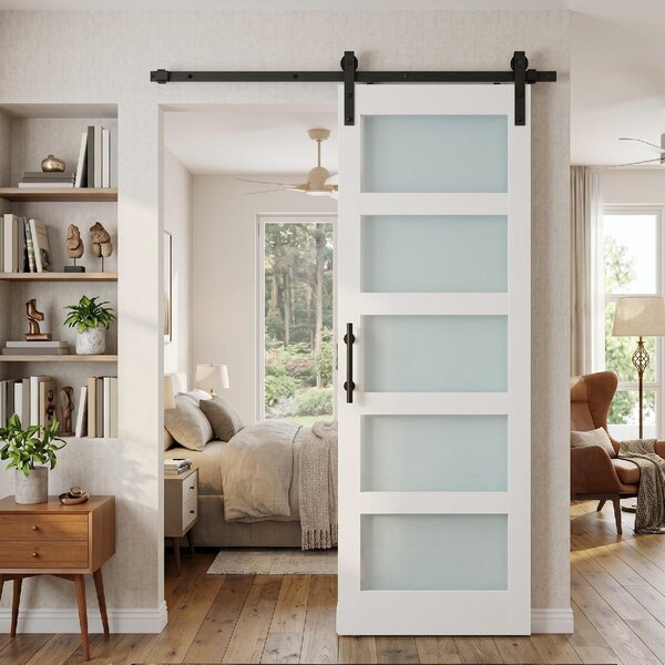 DecHome Porta Scorrevole in Vetro Satinato con Binario e Kit Ferramenta in Legno 71.2x3.5x213.4 cm Multicolore