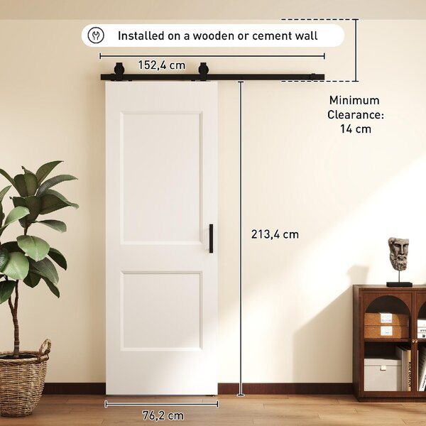 DecHome Porta Scorrevole a Muro in Legno di Pino con Binario Guida e Kit di Montaggio 76.2x3.5x213.4 cm colore Bianco