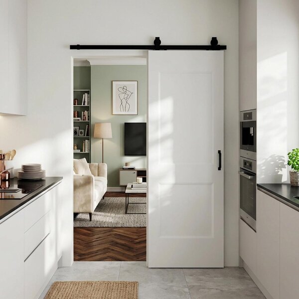 DecHome Porta Scorrevole a Muro in Legno di Pino con Binario Guida e Kit di Montaggio 76.2x3.5x213.4 cm colore Bianco