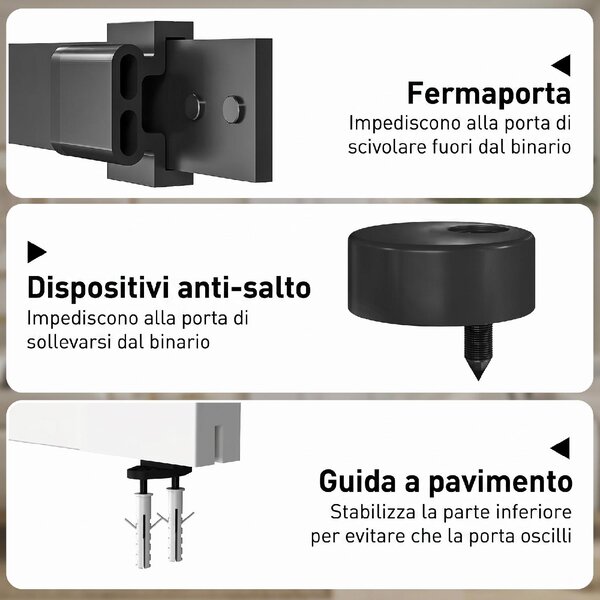 DecHome Porta Scorrevole a Muro in Legno di Pino con Binario Guida e Kit di Montaggio 76.2x3.5x213.4 cm colore Bianco
