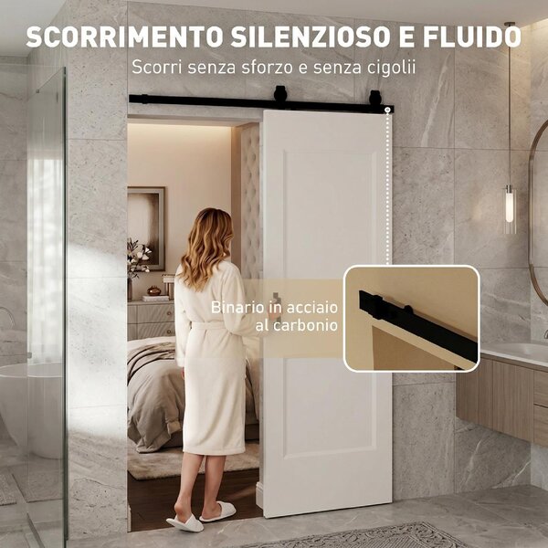 DecHome Porta Scorrevole a Muro in Legno di Pino con Binario Guida e Kit di Montaggio 76.2x3.5x213.4 cm colore Bianco