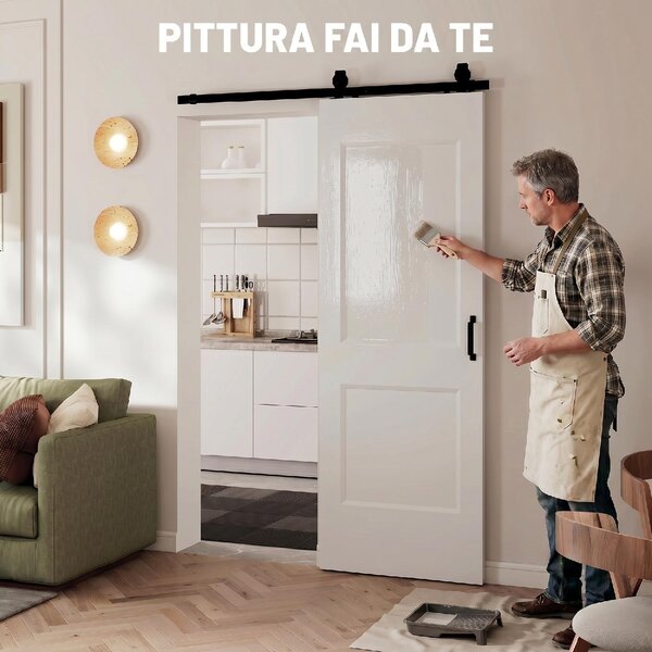 DecHome Porta Scorrevole a Muro in Legno di Pino con Binario Guida e Kit di Montaggio 76.2x3.5x213.4 cm colore Bianco