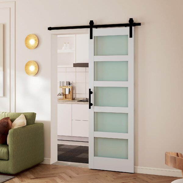 DecHome Porta Scorrevole in Vetro Satinato con Binario e Kit Ferramenta in Legno 71.2x3.5x213.4 cm Multicolore