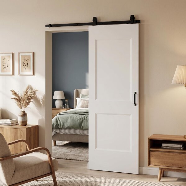 DecHome Porta Scorrevole a Muro in Legno di Pino con Binario Guida e Kit di Montaggio 76.2x3.5x213.4 cm colore Bianco