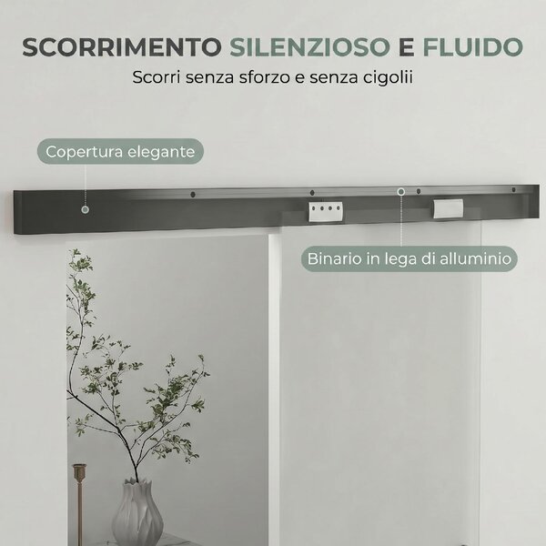 DecHome Porta Scorrevole in Vetro Temperato Sabbiato con Binario Silenzioso e Guida 77.5x205 cm colore Trasparente