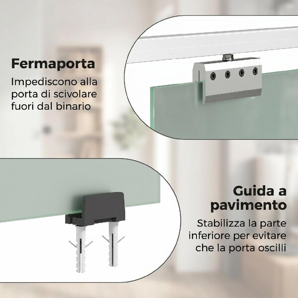 DecHome Porta Scorrevole in Vetro Temperato Sabbiato con Binario Silenzioso e Guida 77.5x205 cm colore Trasparente