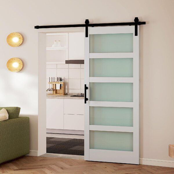 DecHome Porta Scorrevole in Vetro Satinato con Binario e Kit Ferramenta in Legno 91.2x3.5x213.4 cm Multicolore